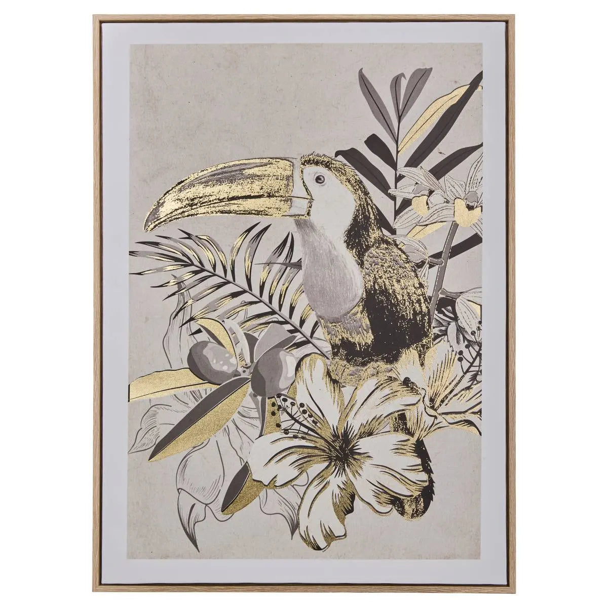 Pictură atmosferă Rafi, Imprimeu pe pânză 50x70 cm, Tucan, Efect de aluminiu