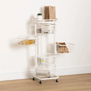 Cărucior de bucătărie 5five Balm, MDF și metal alb, 5 coșuri, 34,5x31x91 cm