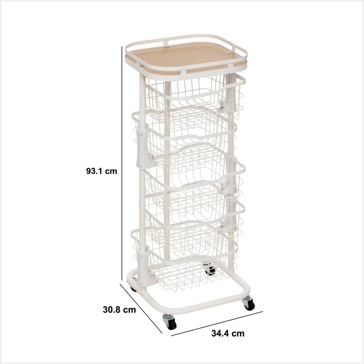 Cărucior de bucătărie 5five Balm, MDF și metal alb, 5 coșuri, 34,5x31x91 cm
