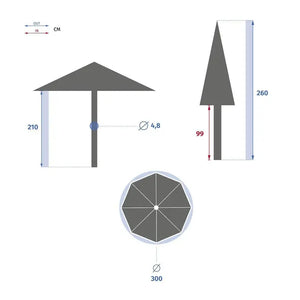 Прав чадър Hesperide Tinaei, Бамбуков прът, Olefin, Бордо, 3 m