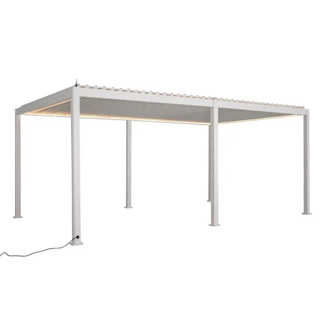 Електрическа пергола Hesperide Evora, Бял алуминий, 6x3.6 m