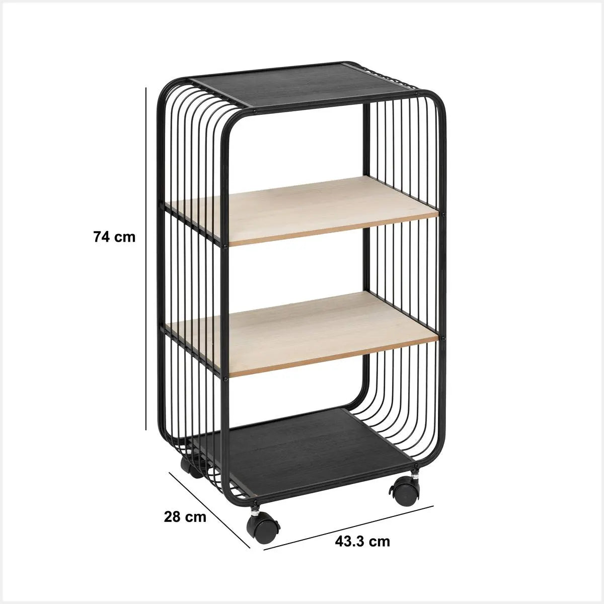 Raft 5five, metal și lemn negru, 3 niveluri, pe roți