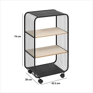 Raft 5five, metal și lemn negru, 3 niveluri, pe roți