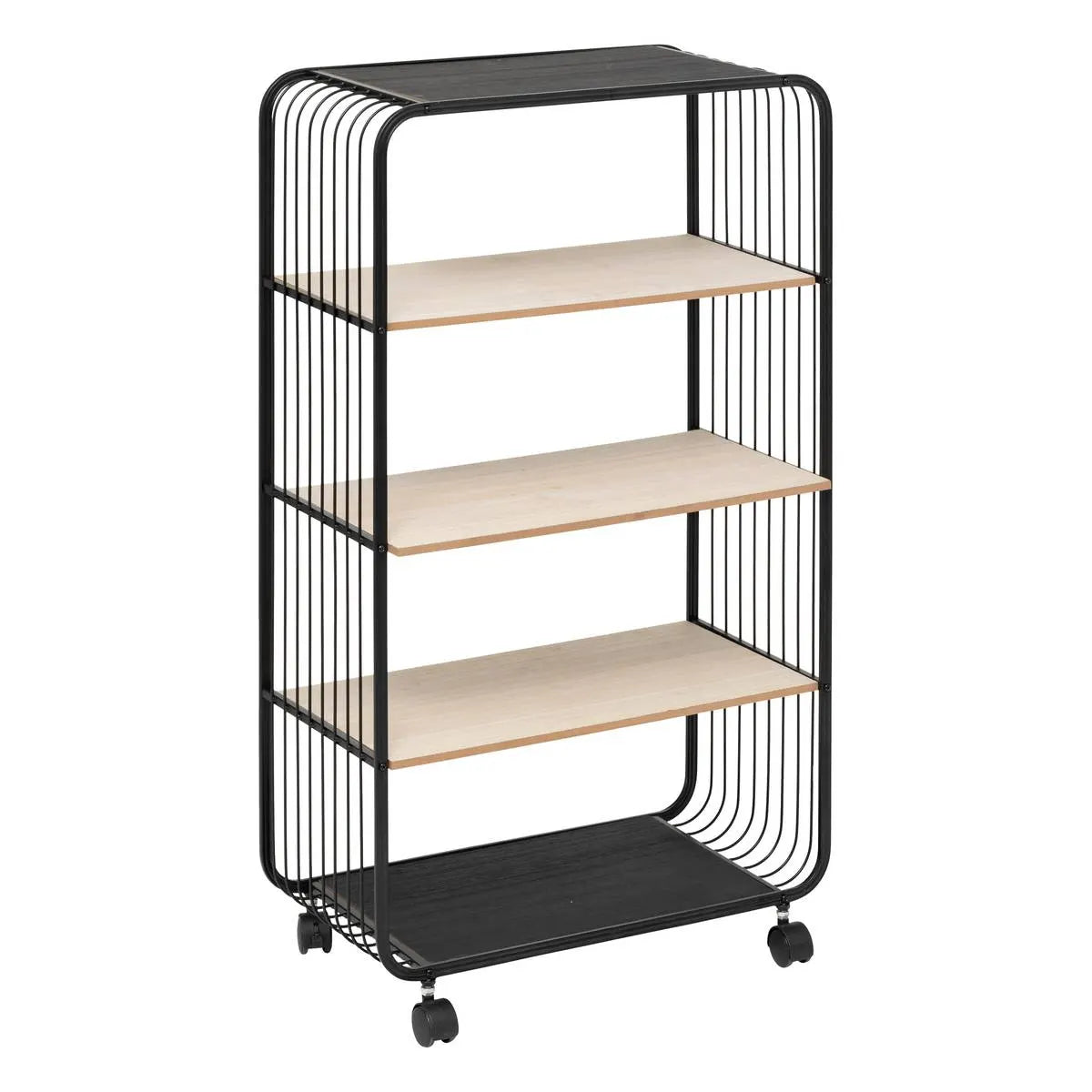 Raft 5five, metal și lemn negru, 4 niveluri, pe roți