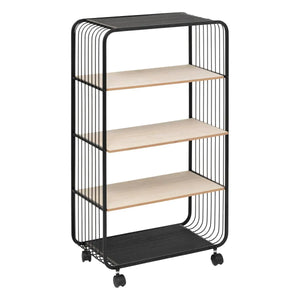 Raft 5five, metal și lemn negru, 4 niveluri, pe roți