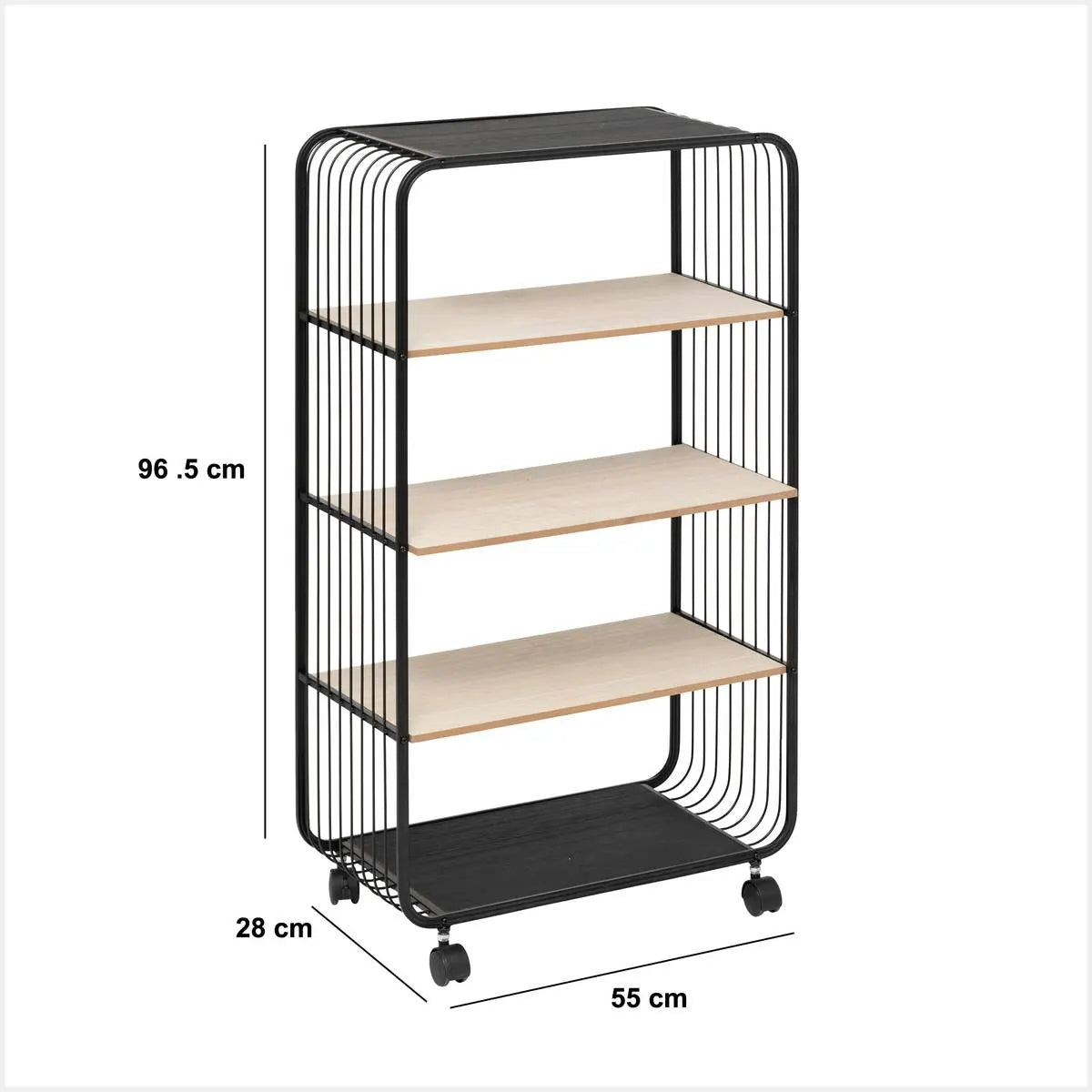 Raft 5five, metal și lemn negru, 4 niveluri, pe roți