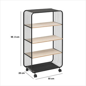 Raft 5five, metal și lemn negru, 4 niveluri, pe roți