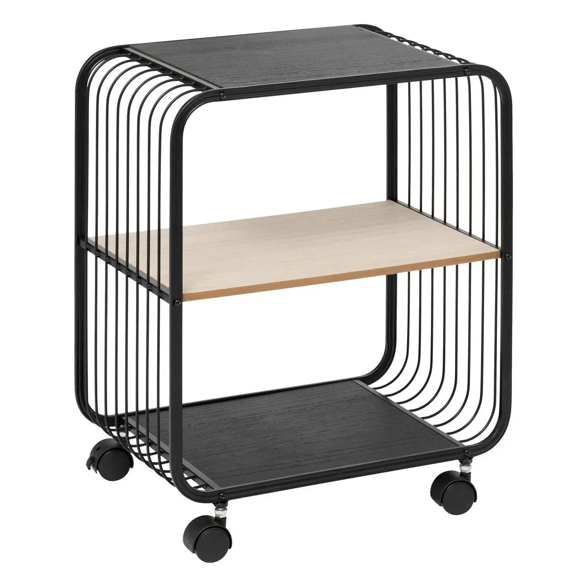 Raft 5five, metal și lemn negru, 2 niveluri, pe roți