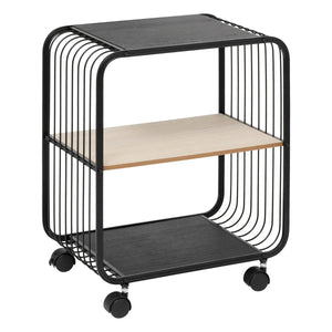 Raft 5five, metal și lemn negru, 2 niveluri, pe roți