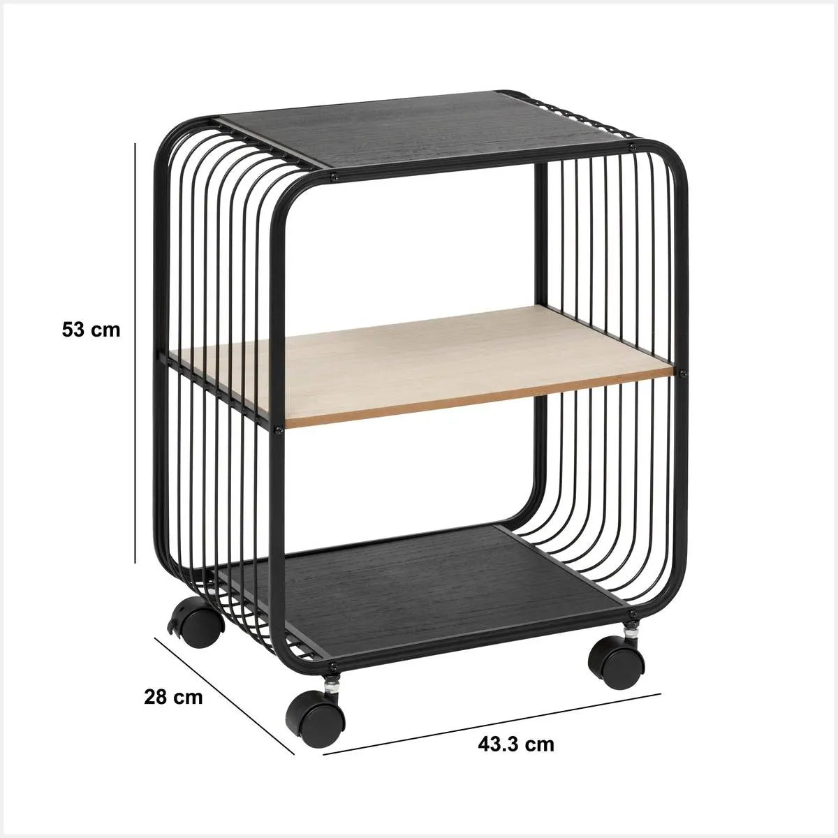 Raft 5five, metal și lemn negru, 2 niveluri, pe roți