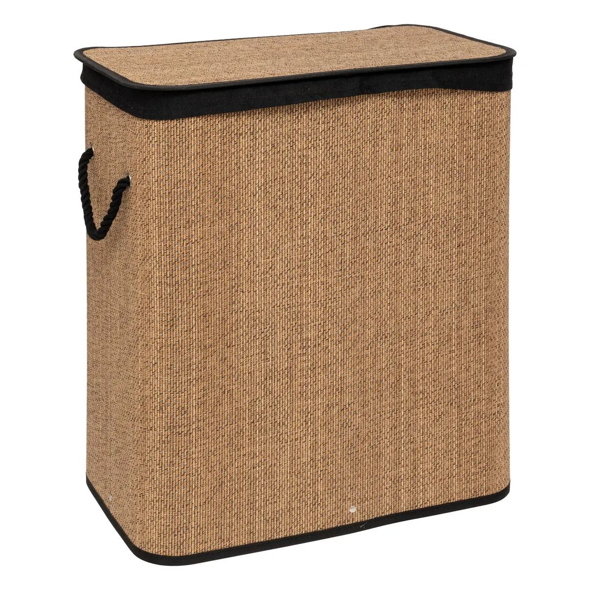 Coș de rufe 5five, dreptunghiular, bambus și material textil negru, 100 l