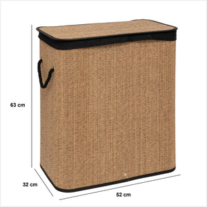 Coș de rufe 5five, dreptunghiular, bambus și material textil negru, 100 l