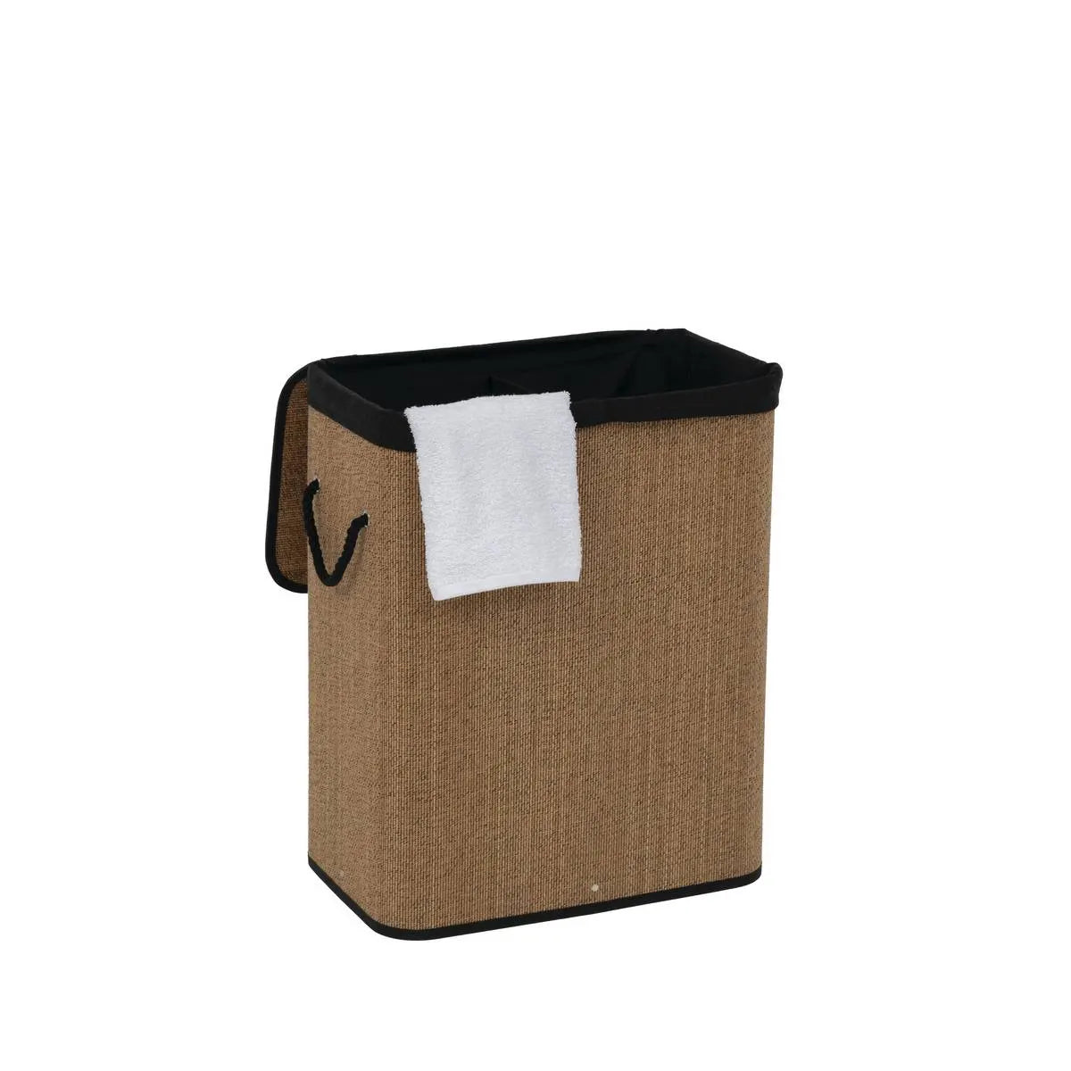 Coș de rufe 5five, dreptunghiular, bambus și material textil negru, 100 l