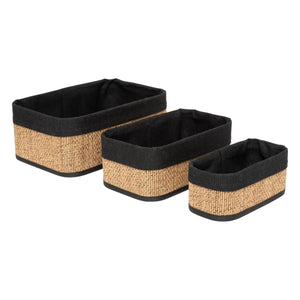 Set de 3 coșuri de depozitare 5five, Bambus și material textil, Negru