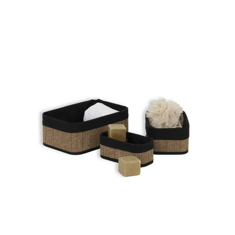 Set de 3 coșuri de depozitare 5five, Bambus și material textil, Negru