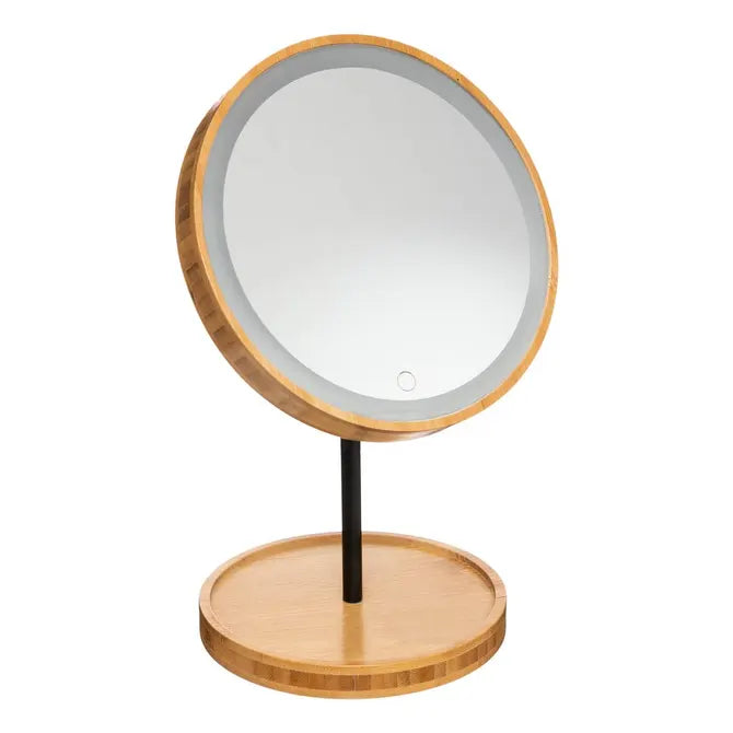 Oglindă de baie 5five, bambus, LED, Ø16 cm