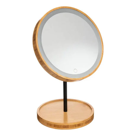 Oglindă de baie 5five, bambus, LED, Ø16 cm