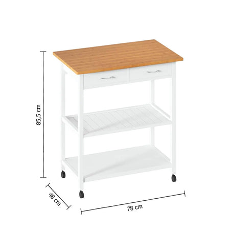 Cărucior de bucătărie 5five, Mare, Lemn alb și bambus, Cu efect