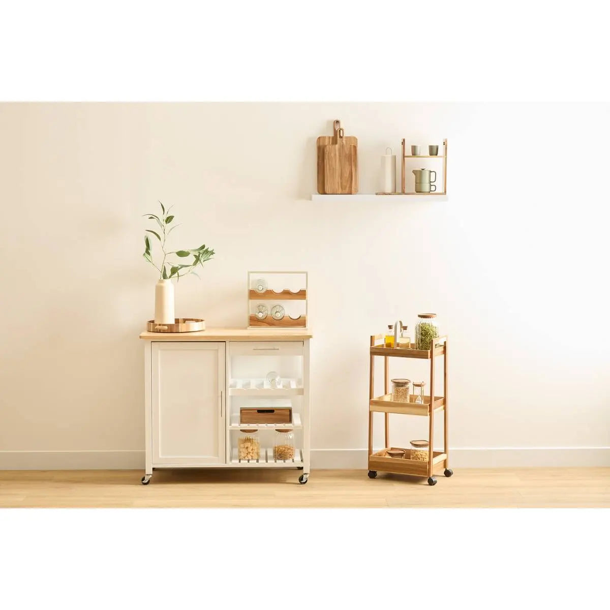Cărucior de bucătărie 5five, Acacia, 3 niveluri, 40x31x85 cm
