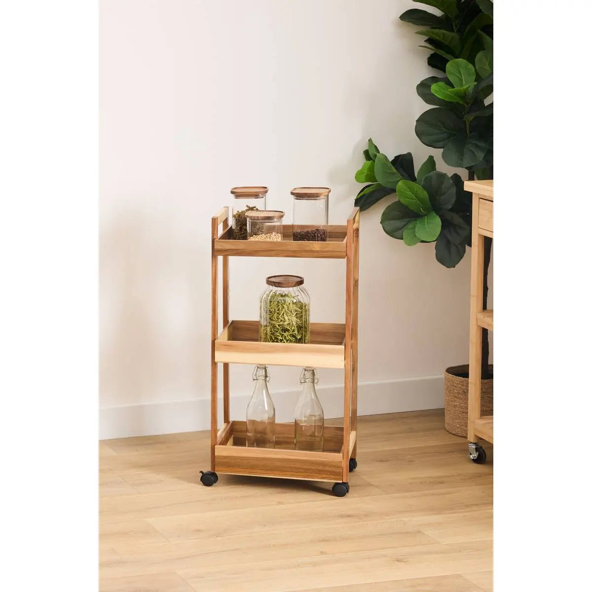 Cărucior de bucătărie 5five, Acacia, 3 niveluri, 40x31x85 cm