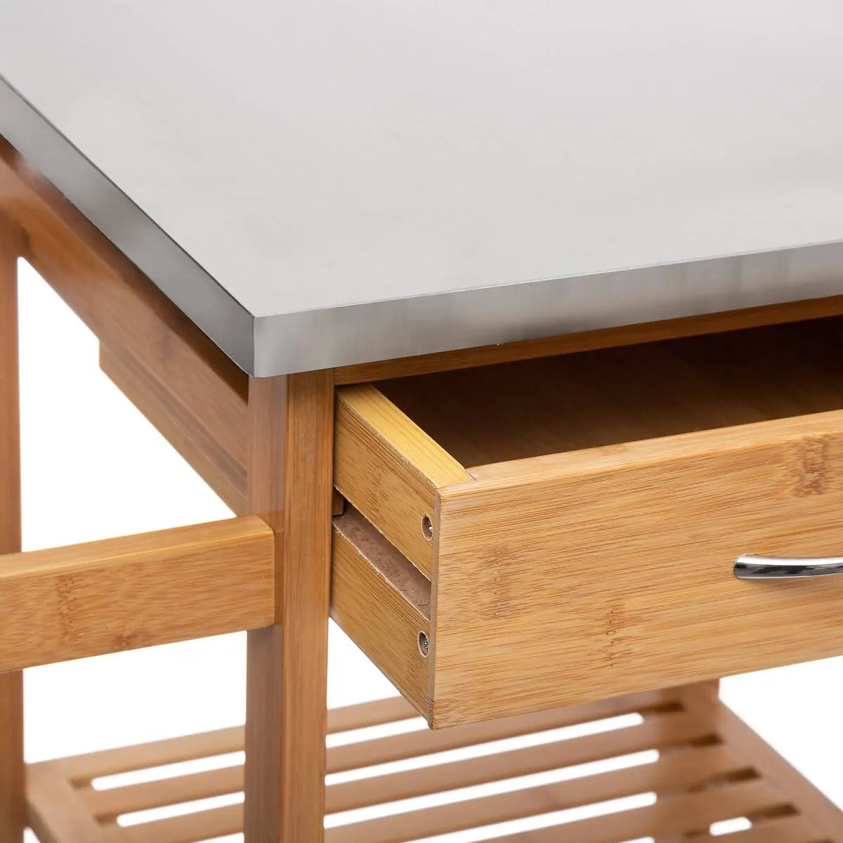 Cărucior de bucătărie 5five, mare, bambus, cu blat metalic