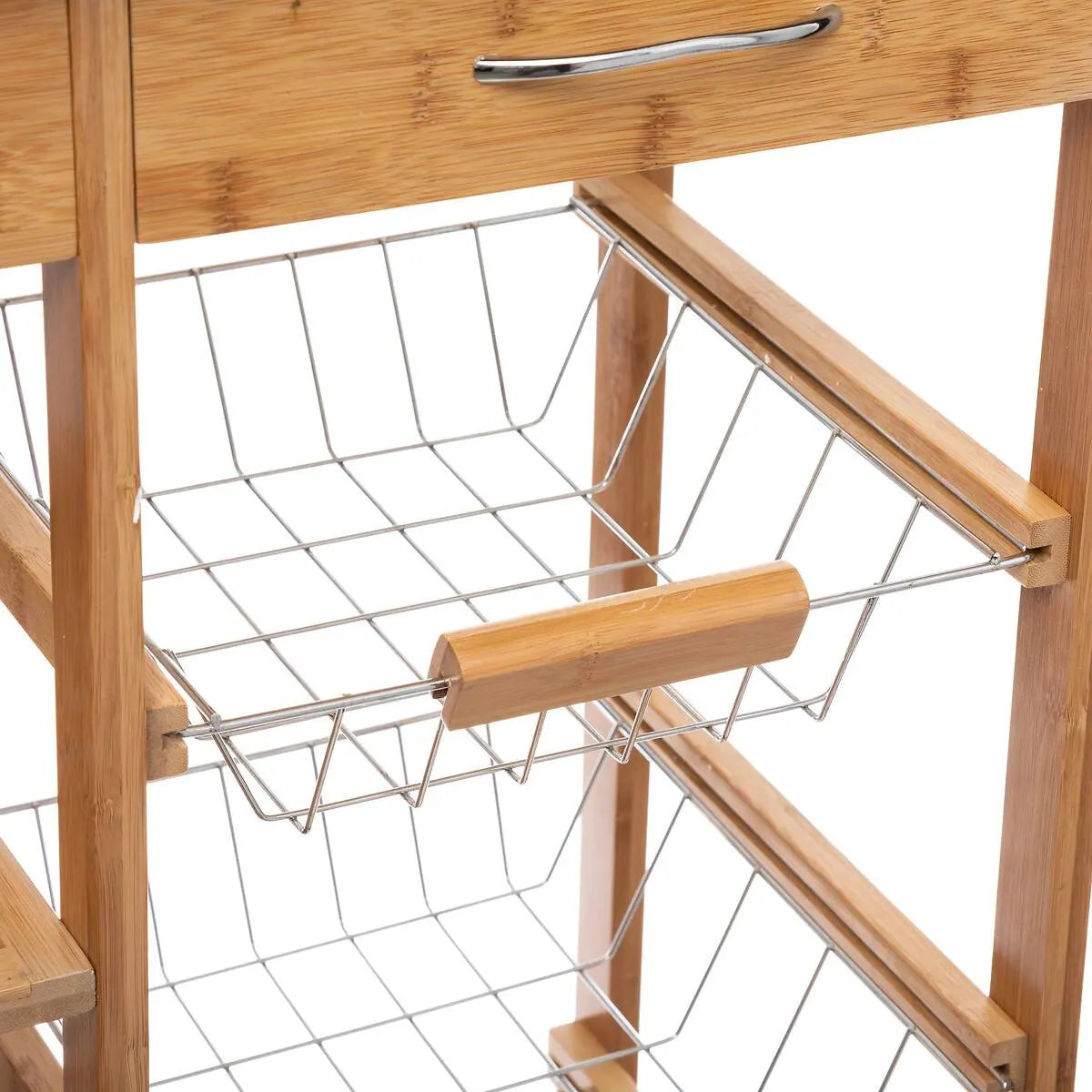 Cărucior de bucătărie 5five, mare, bambus, cu blat metalic