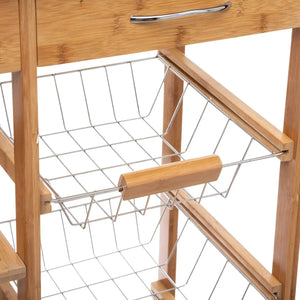 Cărucior de bucătărie 5five, mare, bambus, cu blat metalic