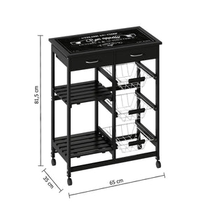 Cărucior de bucătărie 5five Gustaf, Negru, Cu blat de sticlă