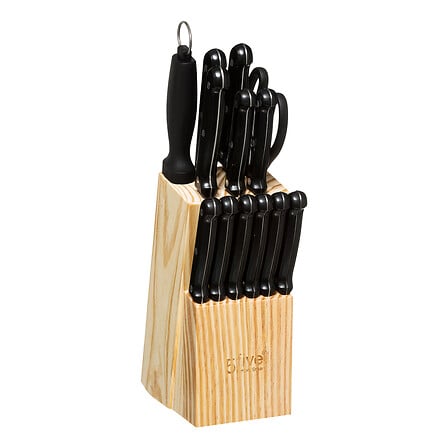 Блок за ножове 5five Essentiel Black с 11 ножа и аксесоари, Бежов