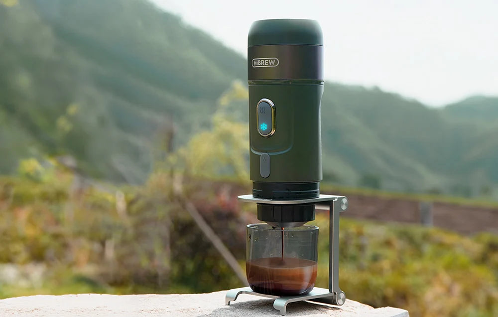 Cafetieră portabilă 3 în 1 HiBREW H4B-GN cu adaptor și geantă de transport, 80 W, 15 bar, Verde închis