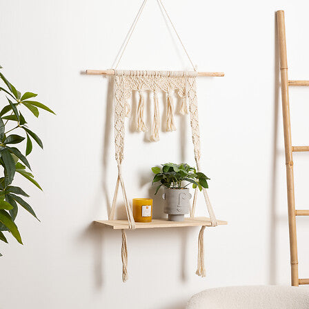 Raft de perete Atmosphere, Macrame și MDF, 60x20x80 cm