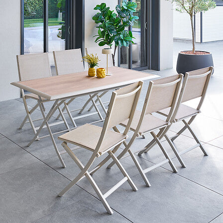 Azua folding table 6 seats glass printed wood effect spelt clay