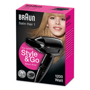 Uscător de păr Braun Satin Hair HD 130, 1200 W, 2 setări de temperatură, negru