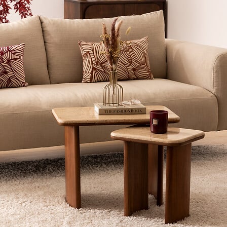 Masă laterală Atmosphera Jivan, Travertin, Salcâm, 2 buc.