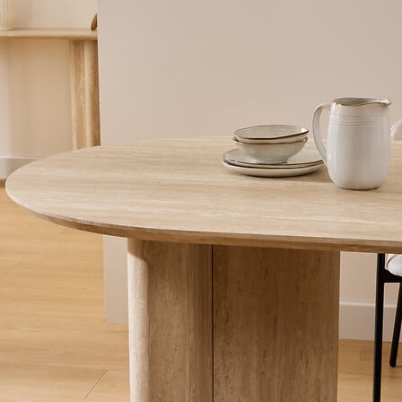 Masă de dining Atmosphera Anaya, MDF cu efect de travertin, 180x90 cm