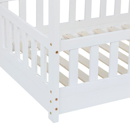 Pat pentru copii Montessori Atmosphera Bosco, 90x190 cm, MDF, Alb