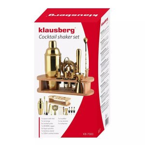 Set cocktail Klausberg 7583, 17 piese, suport din bambus, auriu