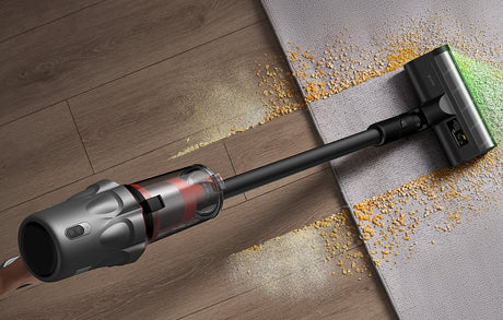 Aspirator vertical Deerma DEM-T30W cu stație, 240W, 23kPa, Lampă optică, Fără fir, Negru