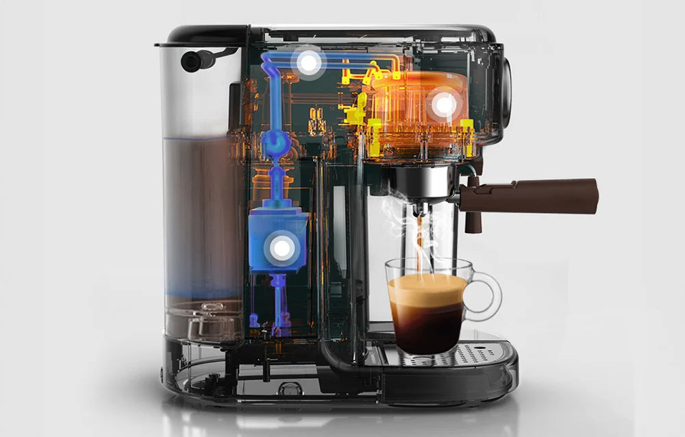 Espressor semiautomat cu spumator de lapte HiBREW H8A, 19 bar, 1250W, 1500 ml, Compatibil cu cafea măcinată, Negru