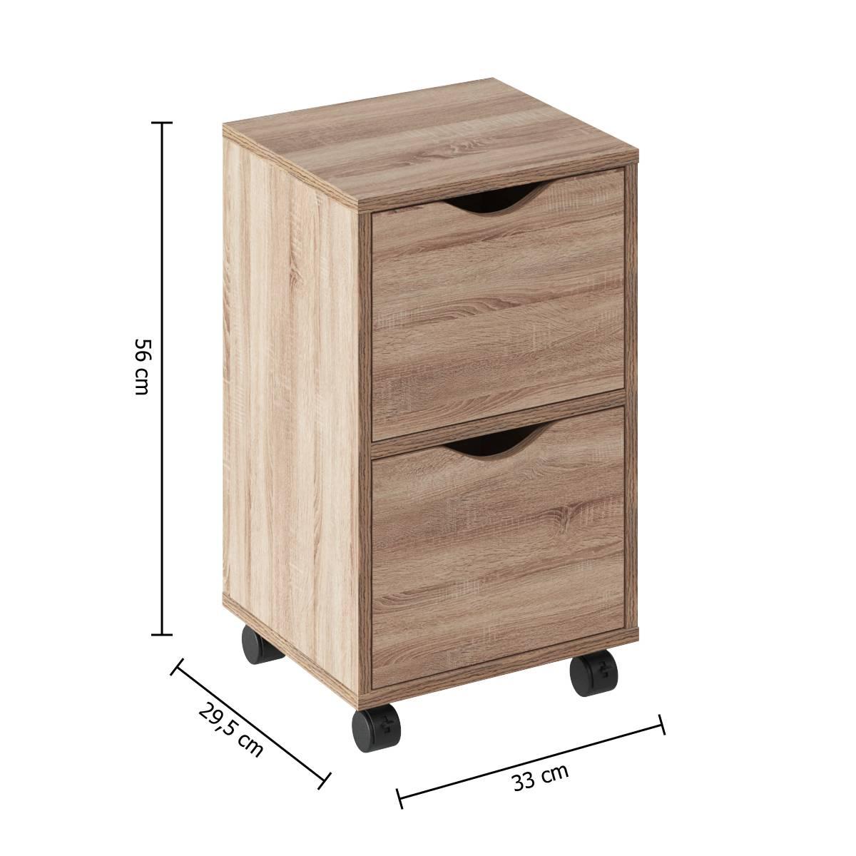 Нощно шкафче с 2 чекмеджета и колелца 5five, Бежово, 56 cm