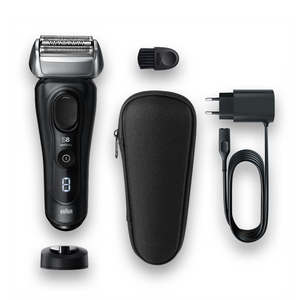 Aparat de ras Braun Series 8 8410s Wet&amp;Dry, 30.000 de tăieri, 4 elemente de tăiere, SensoFlex, AutoSense, Bază de încărcare, Kit de călătorie, Negru