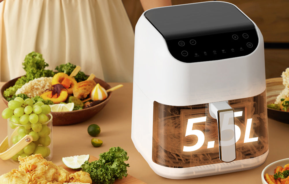 Friteuză cu aer cald Deerma DEM-KZ130W, 1300W, Capacitate 5,5 l, până la 200°C, 6 programe, Negru