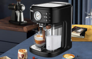 Espressor semiautomat cu spumator de lapte HiBREW H8A, 19 bar, 1250W, 1500 ml, Compatibil cu cafea măcinată, Negru