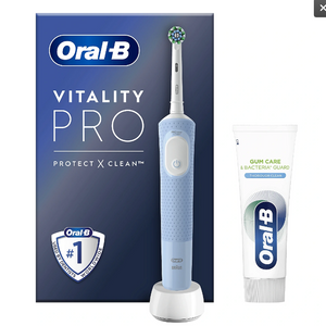 Periuță de dinți electrică + pastă de dinți, Oral-B D103, Vitality Pro X Clean, Albastră