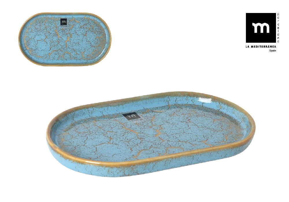 Farfurie ovală LA MEDITERRANEA Albastru zgâriat, Porțelan