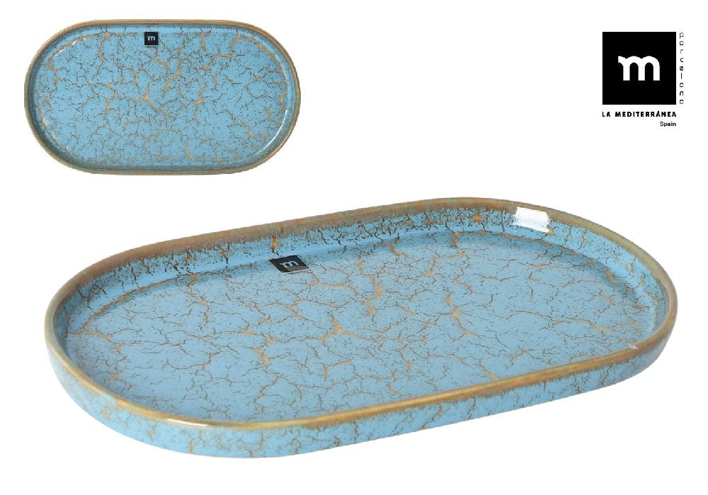 Farfurie ovală LA MEDITERRANEA Albastru zgâriat, Porțelan