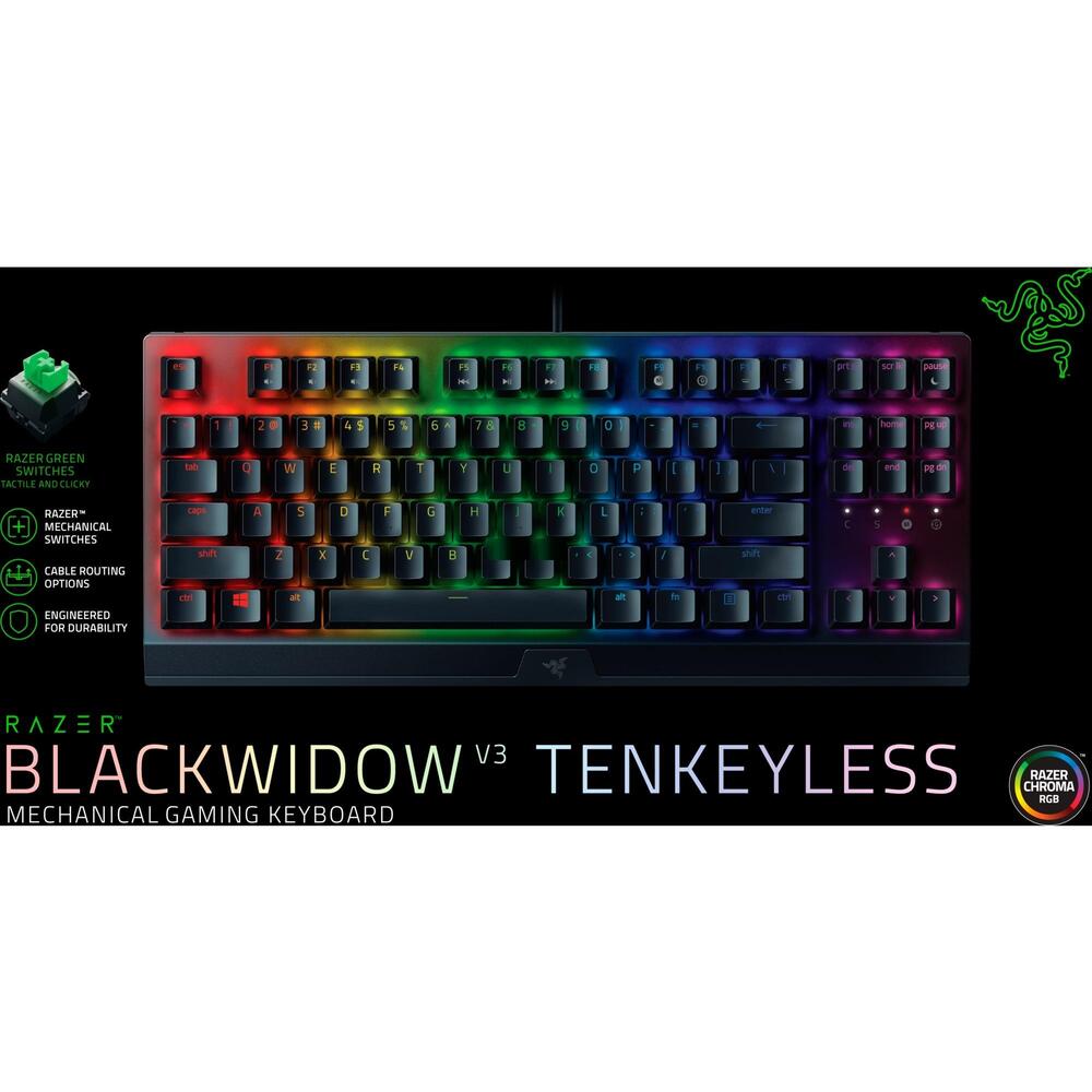 Tastatură de gaming Razer BlackWidow V3 TKL, switch-uri optice verzi, neagră