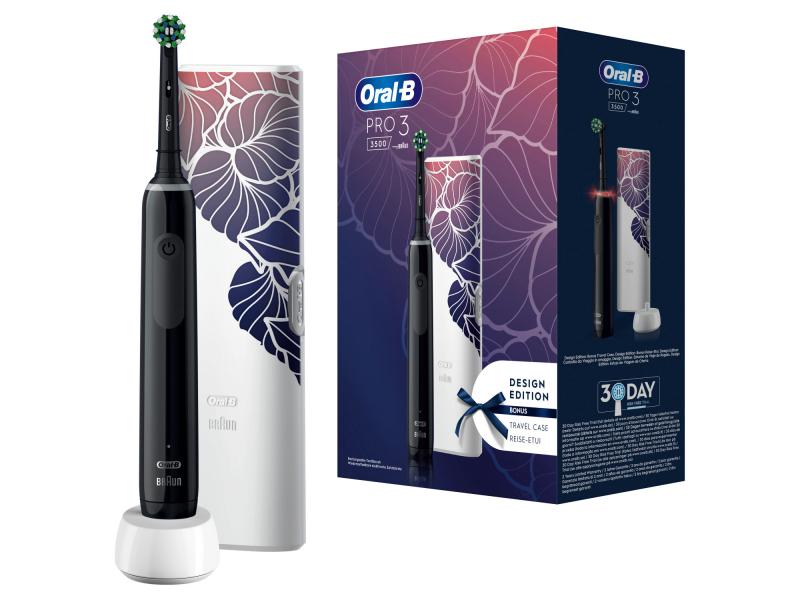 Periuță de dinți electrică Oral-B Pro 3 3500, ediție cu design floral, neagră