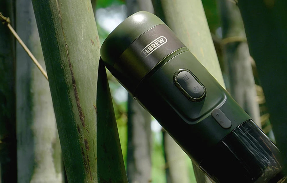 Cafetieră portabilă 3 în 1 HiBREW H4B-GN cu adaptor și geantă de transport, 80 W, 15 bar, Verde închis