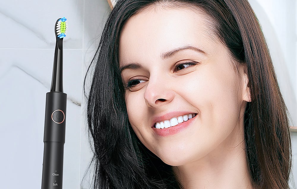 Periuță de dinți electrică cu ultrasunete FairyWill FW-E11 cu 8 accesorii și husă, Neagră